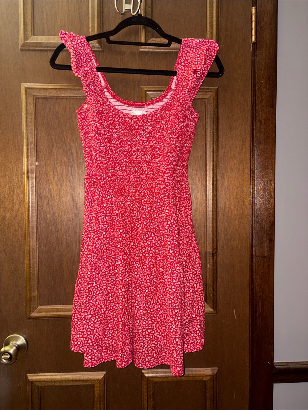Hollister Bright Red Floral Smocked Fit-and-Flare Dress